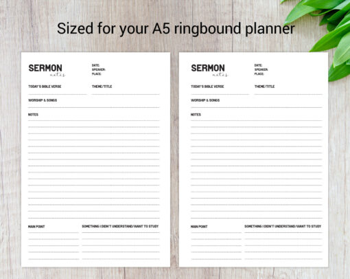 Sermon Notes Printable A5 - Minimalistic Style - Image 2