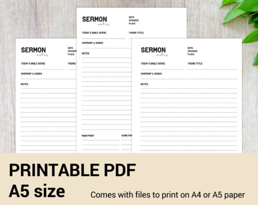 Sermon Notes Printable A5 - Minimalistic Style - Image 3