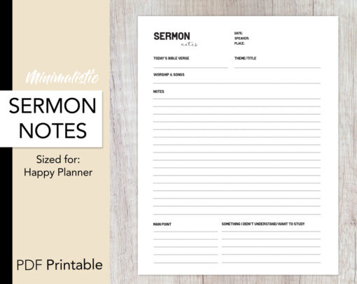 Sermon Notes Printable - HP Classic | Minimalistic