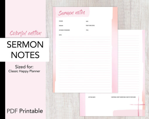 Sermon Notes Printable - HP Classic Size | Colorful edition